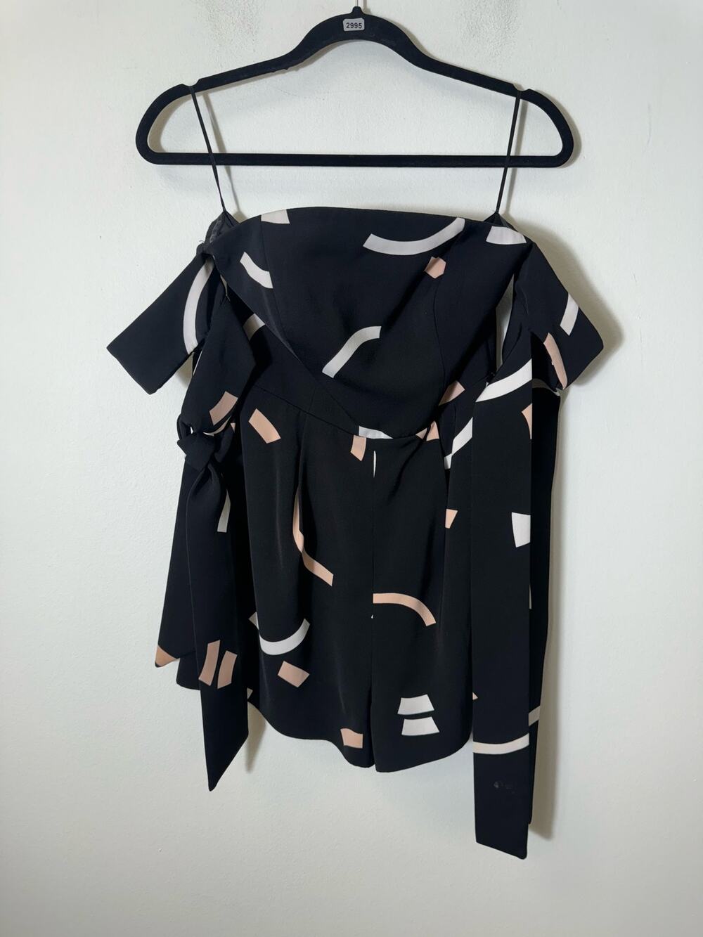 C/Meo Collective Black Patterned Strapless Off-Shoulder Romper Sz XS